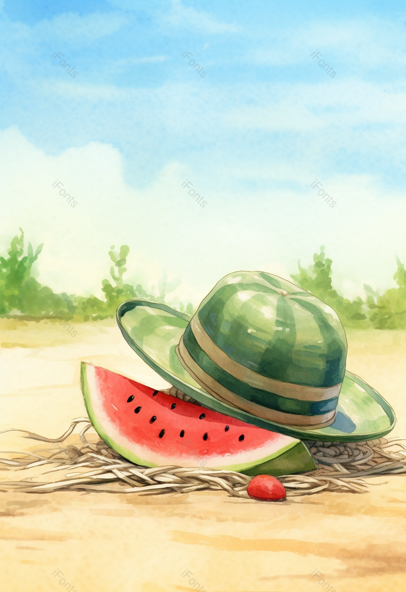 夏天西瓜西瓜帽插画背景图,插画/手绘图,插画/手绘图库,插画/手绘图下载,插画/手绘